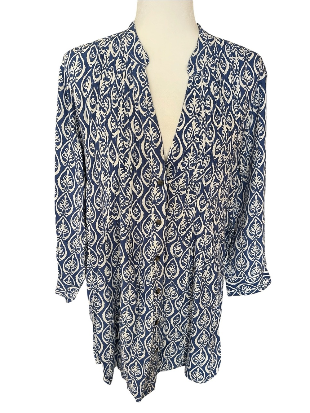 Rock Paper Flowers Button-Down Tunic Pintuck Top Size Medium